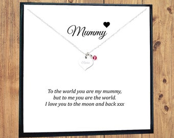 Mama Geschenk, Gravur Herz Birthstone Halskette 925 Sterling Silber, personalisiertes Geschenk für Frauen, Geschenk für Mama, Geschenk von Kindern.