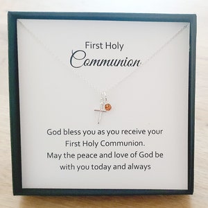 First Holy Communion Cross Birthstone Necklace 925 Sterling Silver, Personalised Communion Gift for Girls image 1