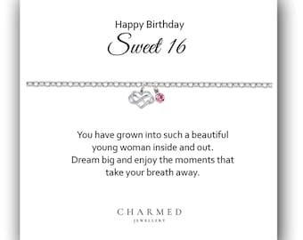 Sterling Silver Infinity Heart Bracelet: 16th Birthday Gift with Birthstone
