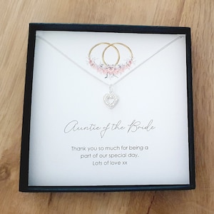 Auntie of the Bride CZ Heart Necklace 925 Sterling Silver, Personalised Wedding Gift for Women