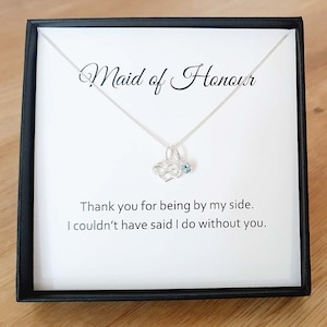 Maid of Honour Infinity Heart Birthstone Necklace 925 Sterling Silver, Personalised Wedding Gift for Women