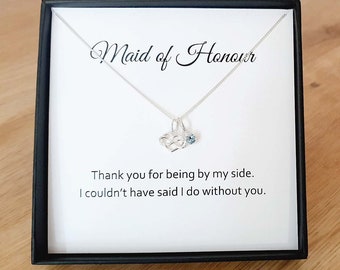 Maid of Honour Infinity Heart Birthstone Necklace 925 Sterling Silver, Personalised Wedding Gift for Women