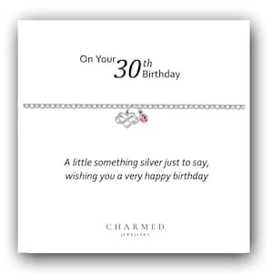 30th Birthday Gift, Infinity Heart Bracelet with Birthstone 925 Sterling Silver, Personalised Jewellery, 30th Birthday Bracelet for Women