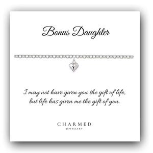 Bonus Daughter Gift, Puffy Heart Bracelet 925 Sterling Silver, Personalised Jewellery Gift for Girl&#39;s and Women, Gift for Step Daughter