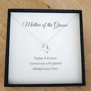 Mother of the Groom Heart Ribbon Necklace 925 Sterling Silver, Personalised Jewellery Gift for Women