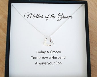 Mother of the Groom Heart Ribbon Necklace 925 Sterling Silver, Personalised Jewellery Gift for Women