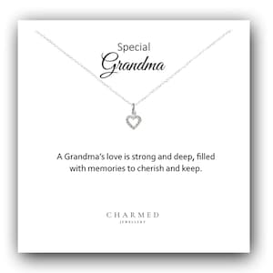 Grandma Gift CZ Heart Necklace 925 Sterling Silver, Personalised Jewellery Gift for Women, Gift for Grandma