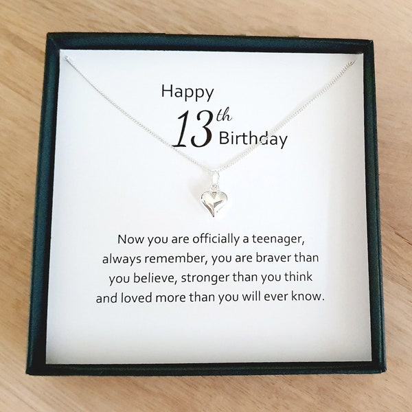 13th Birthday Gift, Silver Puffy Heart Necklace 925 Sterling Silver, 13th Birthday Gift, Personalised Gift, Gifts for Teen Girls