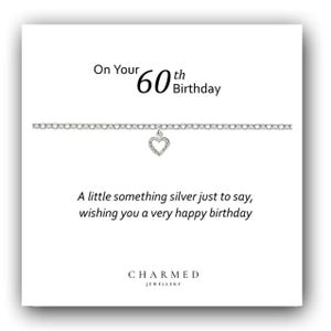 60th Birthday Gift: Sterling Silver CZ Heart Bracelet
