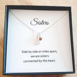 Sisters Letter Birthstone Necklace 925 Plata de ley, joyería personalizada Sister Gift for Women & Girls
