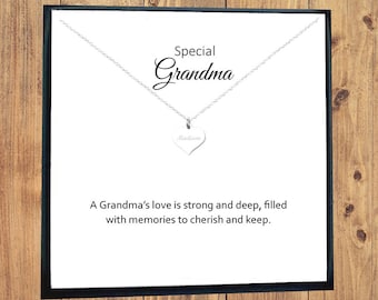 Grandma Gift, Engraved Heart Necklace 925 Sterling Silver, Personalised Gift for Women, Gift for Grandma, Granny, Gift from Grandchildren