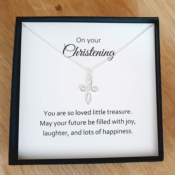 Christening Gift Eternity Cross Necklace 925 Sterling Silver, Christening Gift for Girl's, Gift from Godparents, Cross Christening Gift