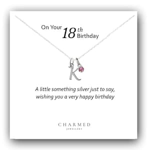 Collar con letra inicial en escritura para el 18.° cumpleaños con piedra de nacimiento en plata de ley 925, joyería personalizada para mujeres y niñas