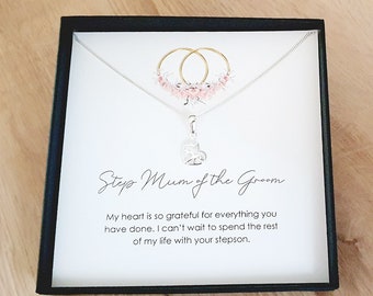 Step Mum of the Groom Fancy Heart Collier 925 Sterling Silver, Cadeau de mariage personnalisé pour femmes