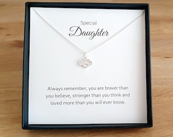 Daughter Infinity Heart Necklace 925 Sterling Silver, Personalised Jewellery Gift for Women & Girls