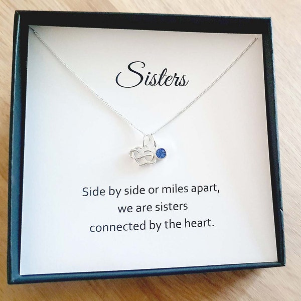 Sister Gift, Infinity Heart Birthstone Necklace 925 Sterling Silver, Personalised Sister Gift, Gift for Sisters, Sister Necklace