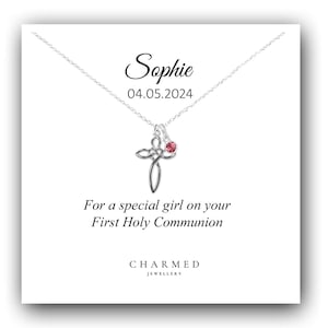 Collier de naissance croix coeur éternité première communion en argent sterling 925, cadeau de communion personnalisé pour fille, cadeau de 1ère communion