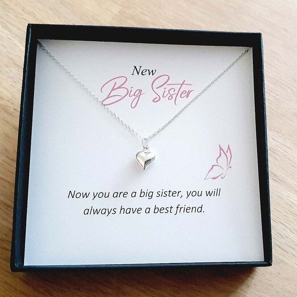 Nieuwe grote zus cadeau, hart ketting 925 sterling zilver, gepersonaliseerde sieraden, zuster cadeau voor meisje, cadeau voor grote zus