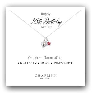 18th Birthday Gift: Sterling Silver Heart Necklace with Swarovski Birthstone