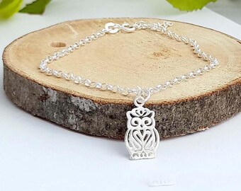 Sterling Silver Owl Bracelet: Dainty Animal Charm Jewellery