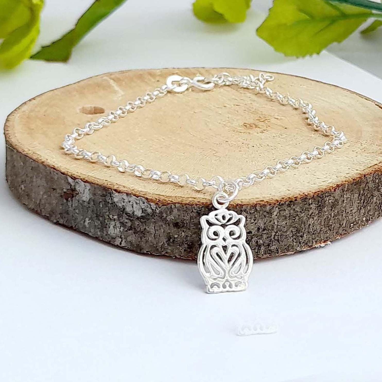 Sterling Silver Owl Bracelet: Dainty Animal Charm Jewellery