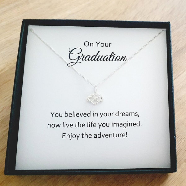 On Your Graduation Infinity Heart Necklace 925 Sterling Silver, Personalised Jewellery Gift for Women & Girls