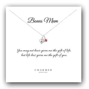 Bonus Mum Gift, Puffy Heart Necklace 925 Sterling Silver with Swarovski Birthstone, Bonus Mum Gift, Mother&#39;s Day Gift, Step Mum Gift
