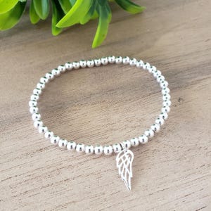 Angel Wing Bracelet, Choice of 4mm or 5mm Beads, Stretch Bead Bracelet, Mum, Auntie, Grandma, Nana, Godmother Gift, Birthday Present