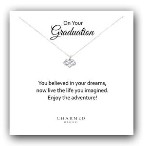 On Your Graduation Infinity Heart Necklace 925 Sterling Silver, Personalised Jewellery Gift for Women & Girls, Graduation Gift,