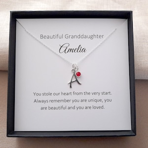Collar especial con inicial de nieta con piedra natal de plata de ley 925, regalo de joyería personalizado para mujeres y niñas