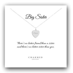 Big Sister Gift, Engraved Heart Necklace 925 Sterling Silver, Personalised Gift for Girl&#39;s and Women, Gift for Big Sister, Gift from Sister