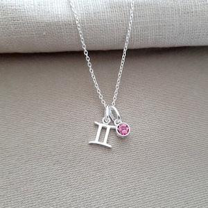 Naszyjnik ze znakiem zodiaku z opcjonalnym kryształowym kamieniem szlachetnym ze srebra próby 925, prezent ze znakiem zodiaku, spersonalizowany naszyjnik, spersonalizowany prezent dla niej
