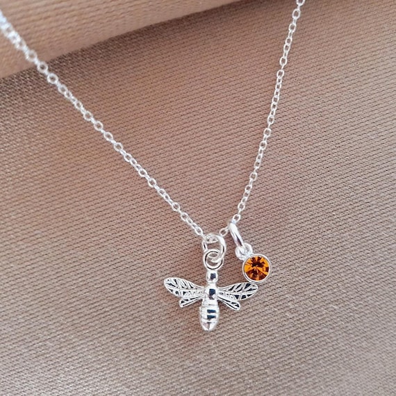 Buy Sterling Silver Bee Necklace: Swarovski Crystal Birthstone - Main Image