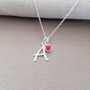 Colar inicial com pedra de nascimento opcional em prata esterlina 925, joia personalizada para mulheres e meninas