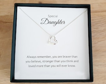 Special Daughter Ribbon Heart Necklace 925 Sterling Silver, Personalised Jewellery Gift for Women & Girls