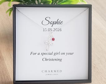 Christening Cross Necklace | Birthstone Eternity Pendant | Sterling Silver 925 | Personalised Gift
