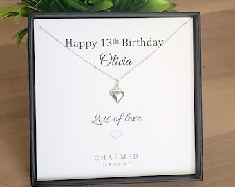 13.Geburtstag Puffy Herz Halskette: Sterling Silber Teen Geschenk