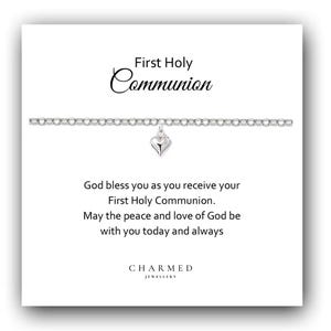 First Holy Communion Gift Puffy Heart Bracelet in Sterling Silver 925, Communion Gift for Girls,  Jewellery Gift for Girls Communion