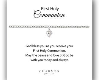 Sterling Silver Puffy Heart Bracelet: First Holy Communion Gift