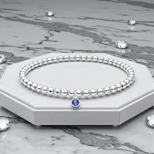 Bracciale con pietra portafortuna / Perline in argento da 4 mm / Gioielli con perline elastiche / Regalo personalizzato