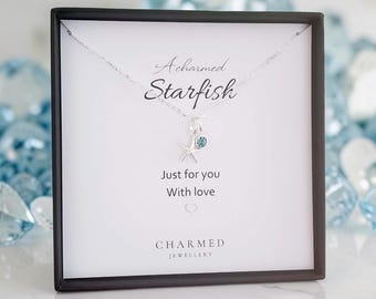 Collier Étoile de mer avec pierre de naissance | Argent sterling 925 | Bijou personnalisé