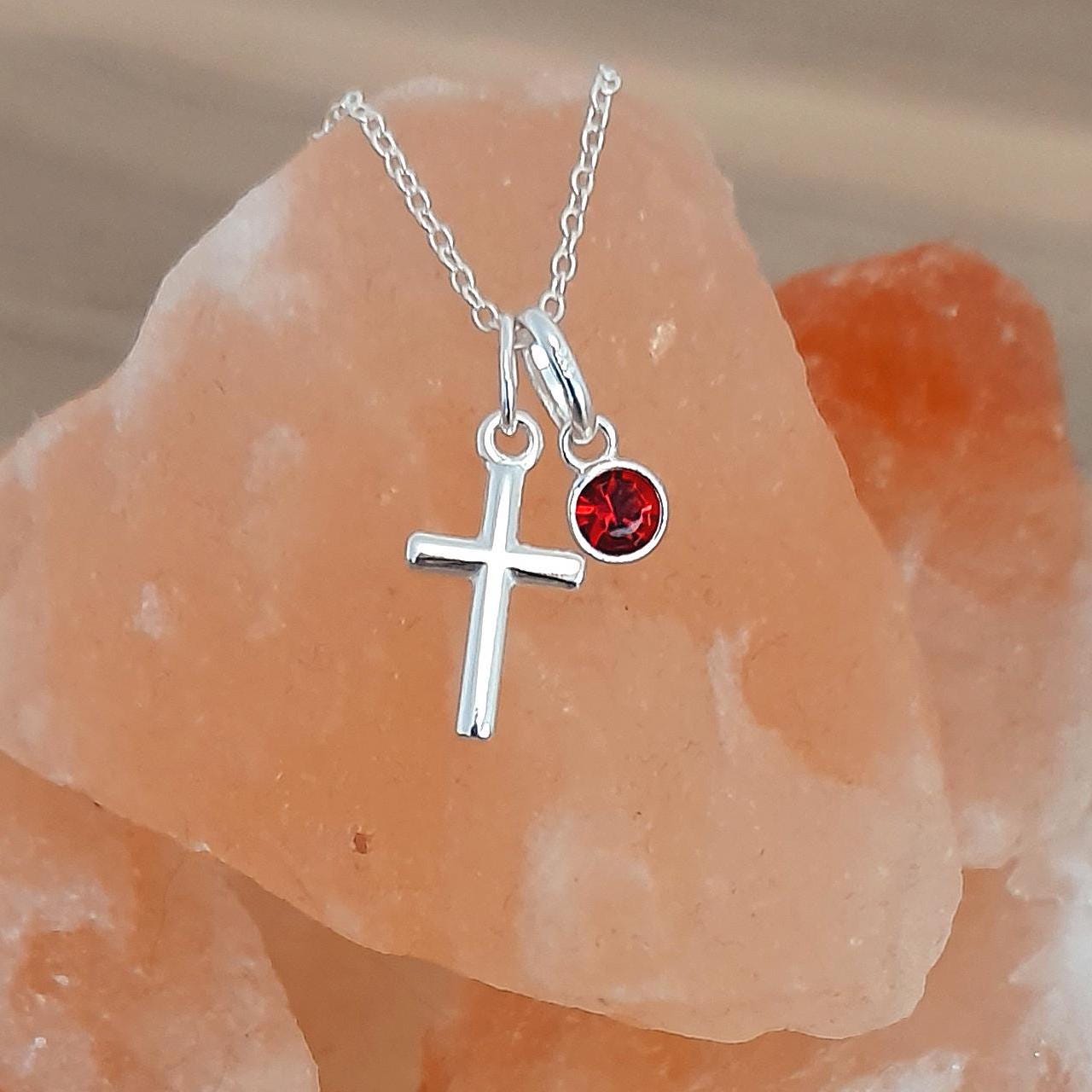 Collana A Croce In Argento Sterling 925 Con Pietra Portafortuna E Rosa – CRWENG, Regalo Per Donna, Lunghezza Regolabile 18+2 Pollici - 5