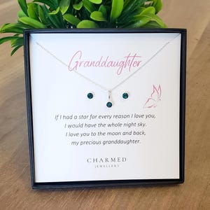 孫娘へのギフト | 誕生石925スターリングシルバーネックレス＆スタッドピアス | ジュエリーギフトセット