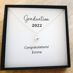 Graduation Gift, Puffy Heart Necklace 925 Sterling Silver, Personalised Jewellery Gift for Women, Gifts for Graduation