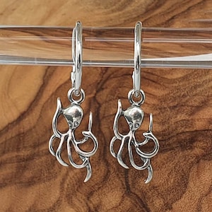 Octopus Hoop Earrings 15mm 925 Sterling Silver