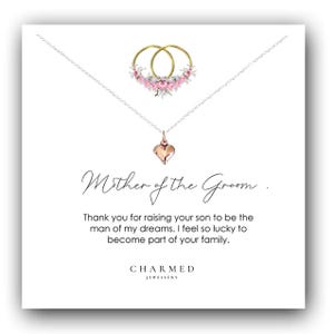 Mother of the Groom Gift, Rose Gold Heart Necklace 925 Sterling Silver, Personalised Wedding Gift for Mum, Gift for Groom&#39;s Mum