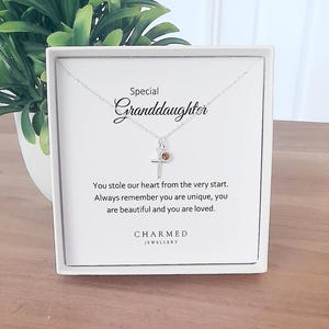 Granddaughter Gift Cross Necklace Birthstone 925 Sterling Silver Personalised Jewellery Gift for Women Girls Gift for Granddaughter