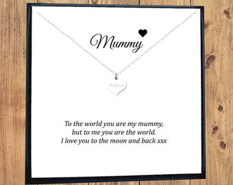 Mummy Gift, Engraved Heart Necklace 925 Sterling Silver, Personalised Gift for Women, Gift for Mummy, Gift from Children, Mommy Gift