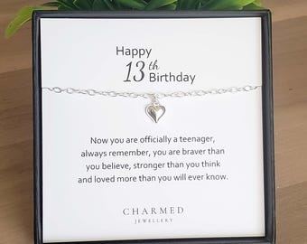 Sterling Silver Puffy Heart Bracelet - 13th Birthday Gift