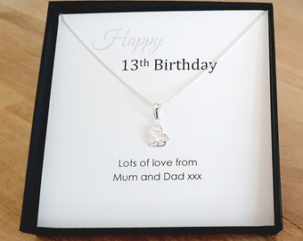 13. Geburtstag Silber Fancy Herz Halskette 925 Sterling Silber, 13. Geburtstag Geschenk, Personalisiertes Geschenk für Teenager